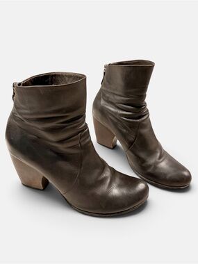 Coclico Brown Leather Slouch Ankle Boots Wood Block Heel EU 39.5 Distressed